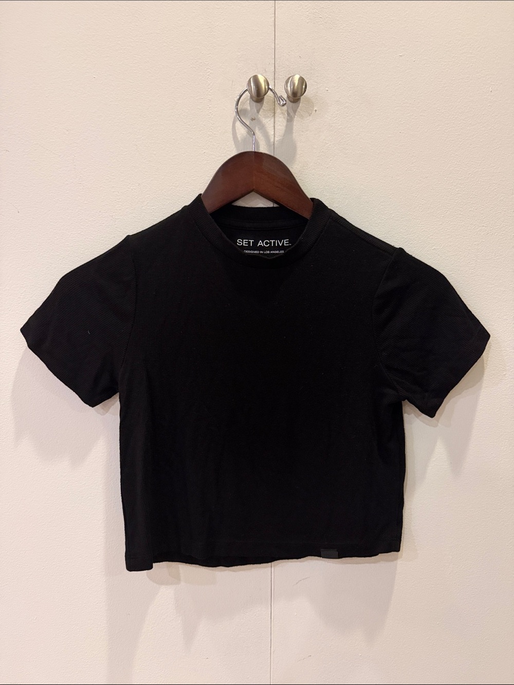 SET Active Black Cropped Crew Tee